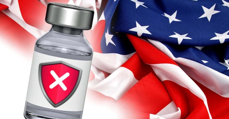 american flag and vaccine bottle