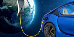 electric car charging and globe