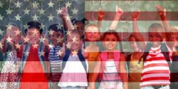 american flag and kids