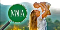 mom holding baby with MAHA in magnifying glass
