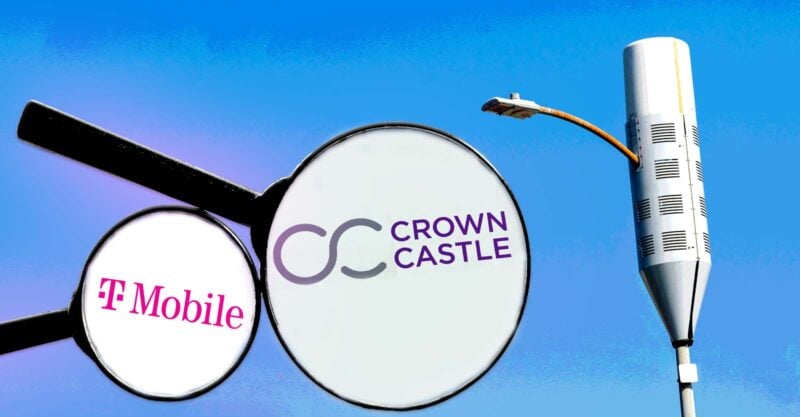 small cell tower, t-mobile logo and crown castle logo
