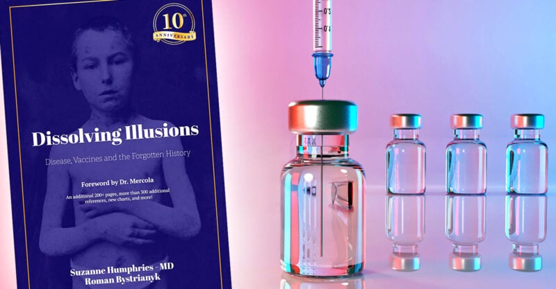 dissolving illusions 10th anniversary book cover and vaccine bottle