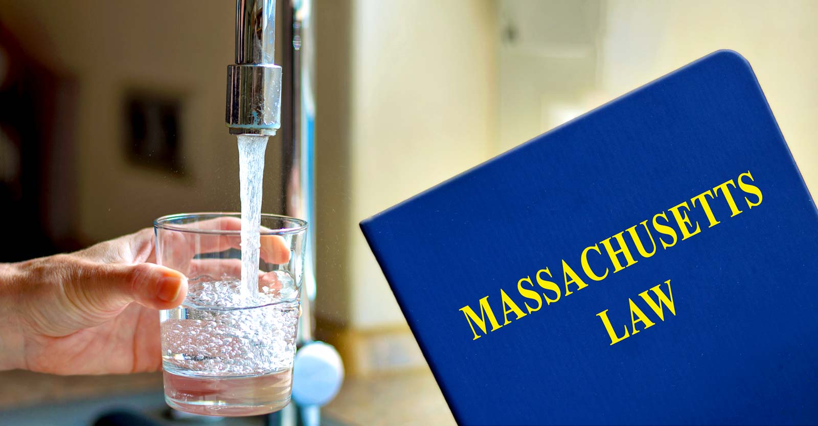 water faucet and book with words "Massachusetts law"