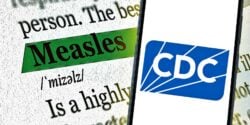 cdc logo and word "measles"
