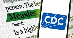 cdc logo and word "measles"