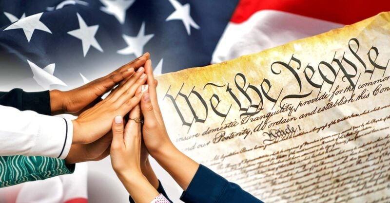 U.S. Constitution and hands holding together