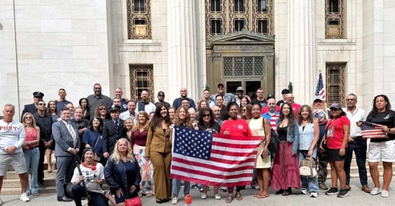 people at court house in support of tim rivicci