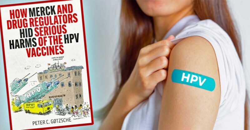 book on the left and woman with hpv on band aid