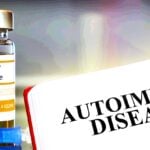 hpv vaccine bottle and words "autoimmune diseases"