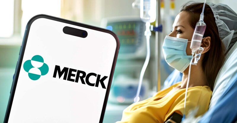 woman getting immunotherapy and merck logo