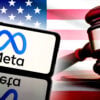 meta logo and american flag with gavel