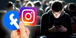 teen on phone and facebook and instagram logos