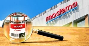 moderna building, mrna cancer vaccine bottle