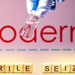 moderna logo and words "febrile seizure"