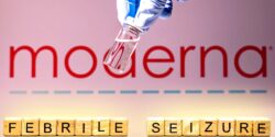 moderna logo and words "febrile seizure"