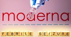 moderna logo and words "febrile seizure"