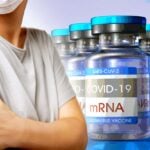 mrna covid vaccine bottle and woman
