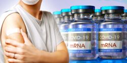 mrna covid vaccine bottle and woman