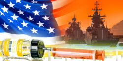 ship, American flag and covid vaccine