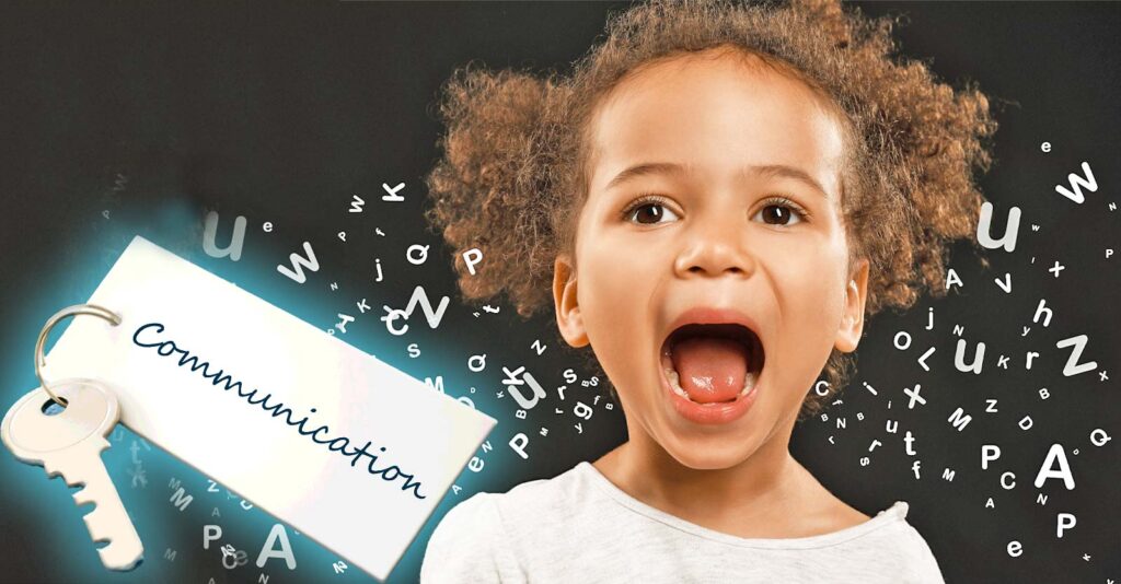 child trying t talk and key with communication
