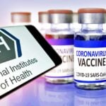 covid vaccine bottle and NIH logo