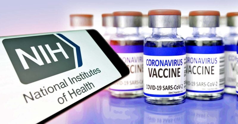 covid vaccine bottle and NIH logo