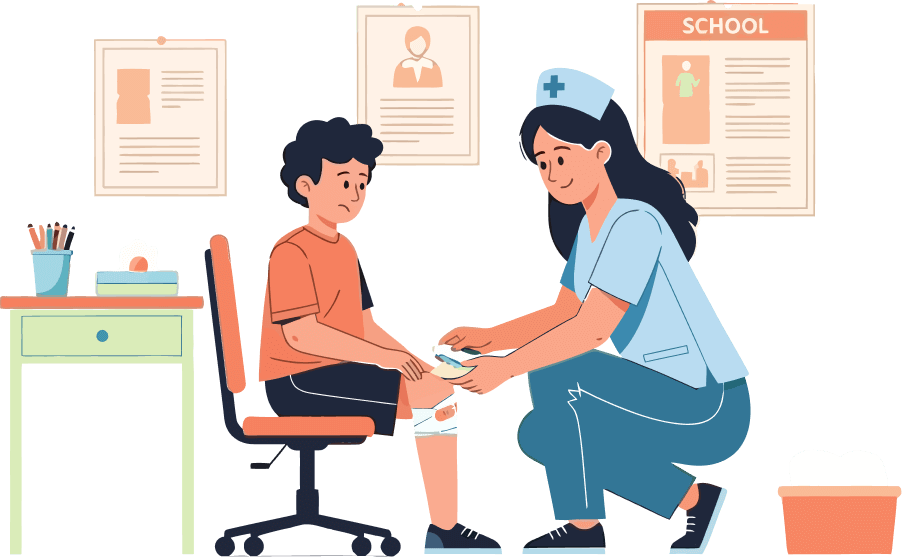 Nurse helping kid at school
