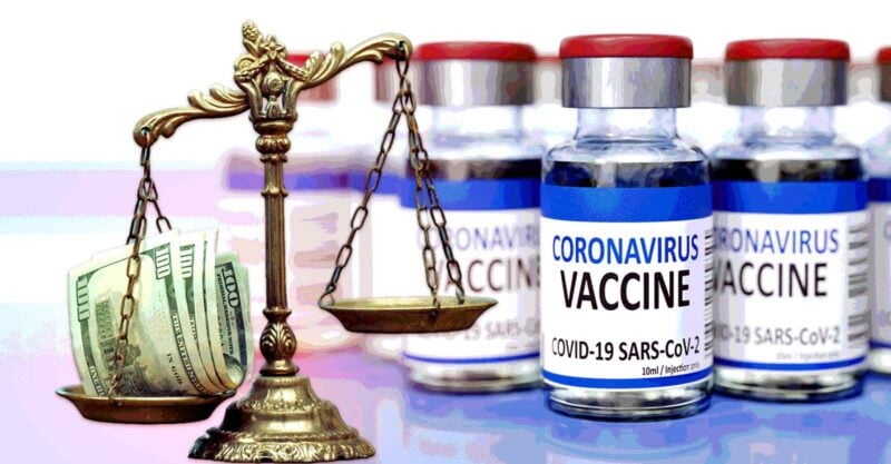 justice scales with money and covid vaccine