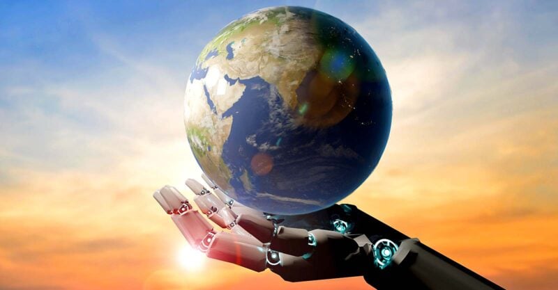 ai hand holding globe
