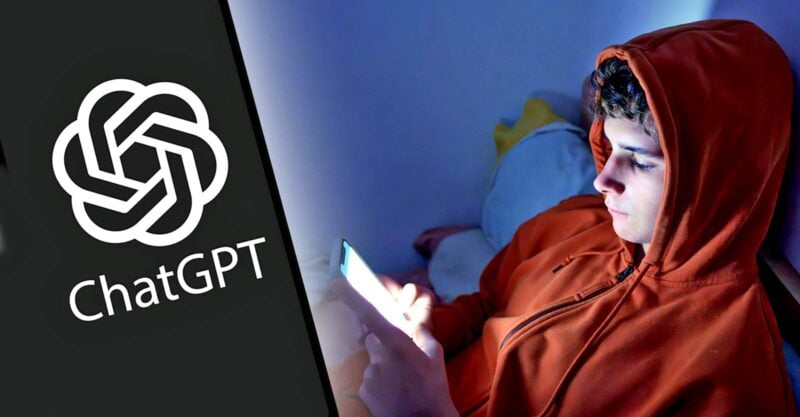 teenage boy on phone and chatgpt logo