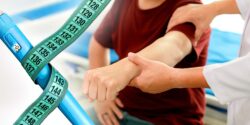 doctor examing patient arm and ozempic injection