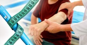 doctor examing patient arm and ozempic injection