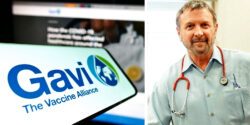 gavi logo on phone and website and image of dr. paul thomas