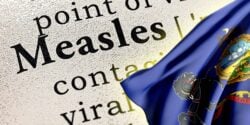 Pennsylvania flag and word "measles"