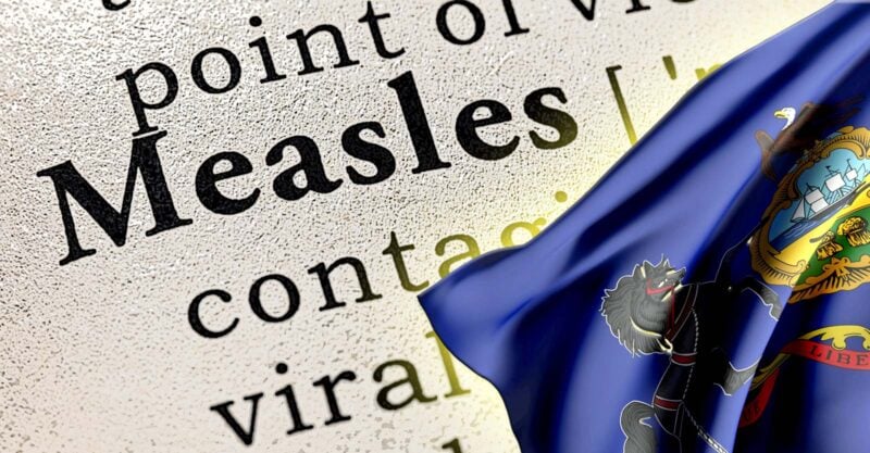 Pennsylvania flag and word "measles"