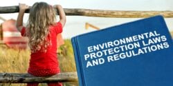 child and book with words "environmental protection laws and regulations"