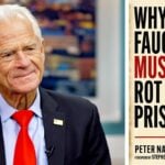 Peter Navarro and book cover "Why Fauci Must Rot in Prison"