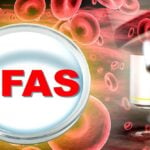 blood under microscope and "pfas" letters
