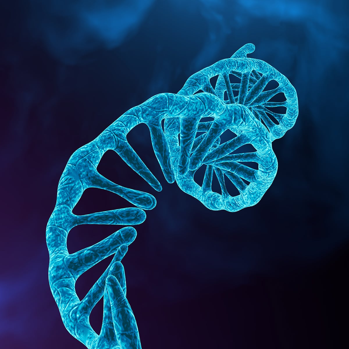 Microscopic view of a single mRNA strand. 3D Medical illustration.