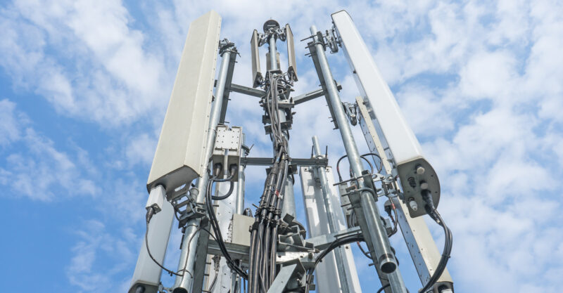 Photo of cellular antennas on cell tower.