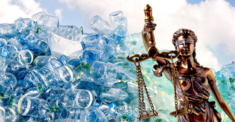 plastic water bottles and lady justice