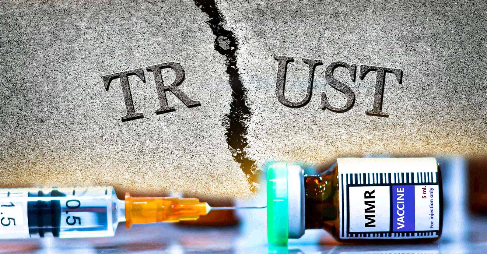 word "trust" and mmr vaccine bottle