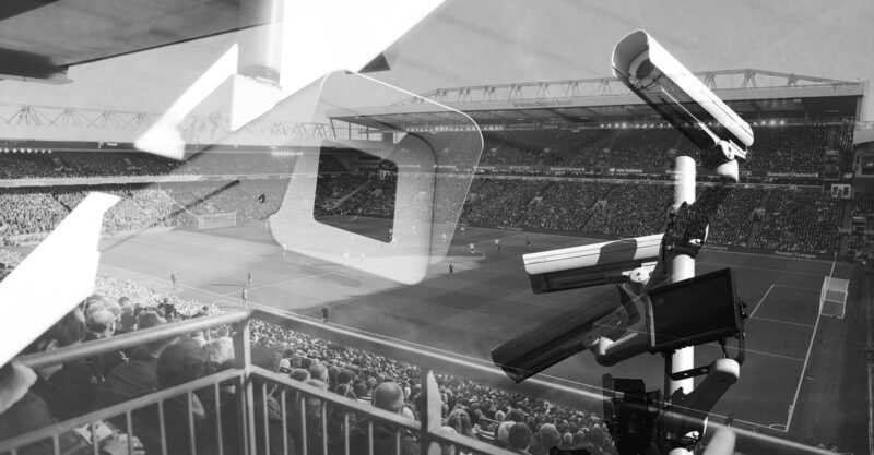 Sport stadium with surveillance cameras overlayed on top.