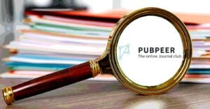 magnifying glass and pubpeer logo