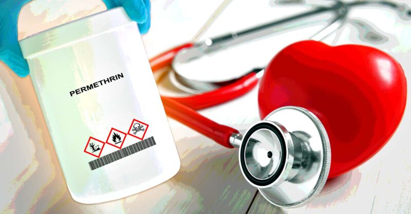heart and bottle of permethrin