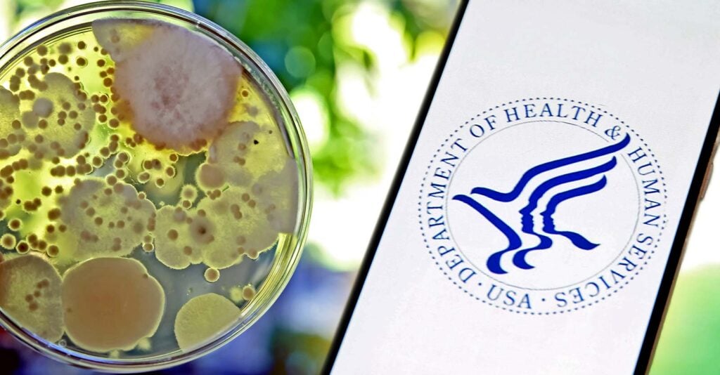 mold in a petri dish and HHS logo