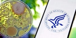 mold in a petri dish and HHS logo