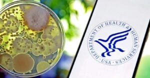 mold in a petri dish and HHS logo