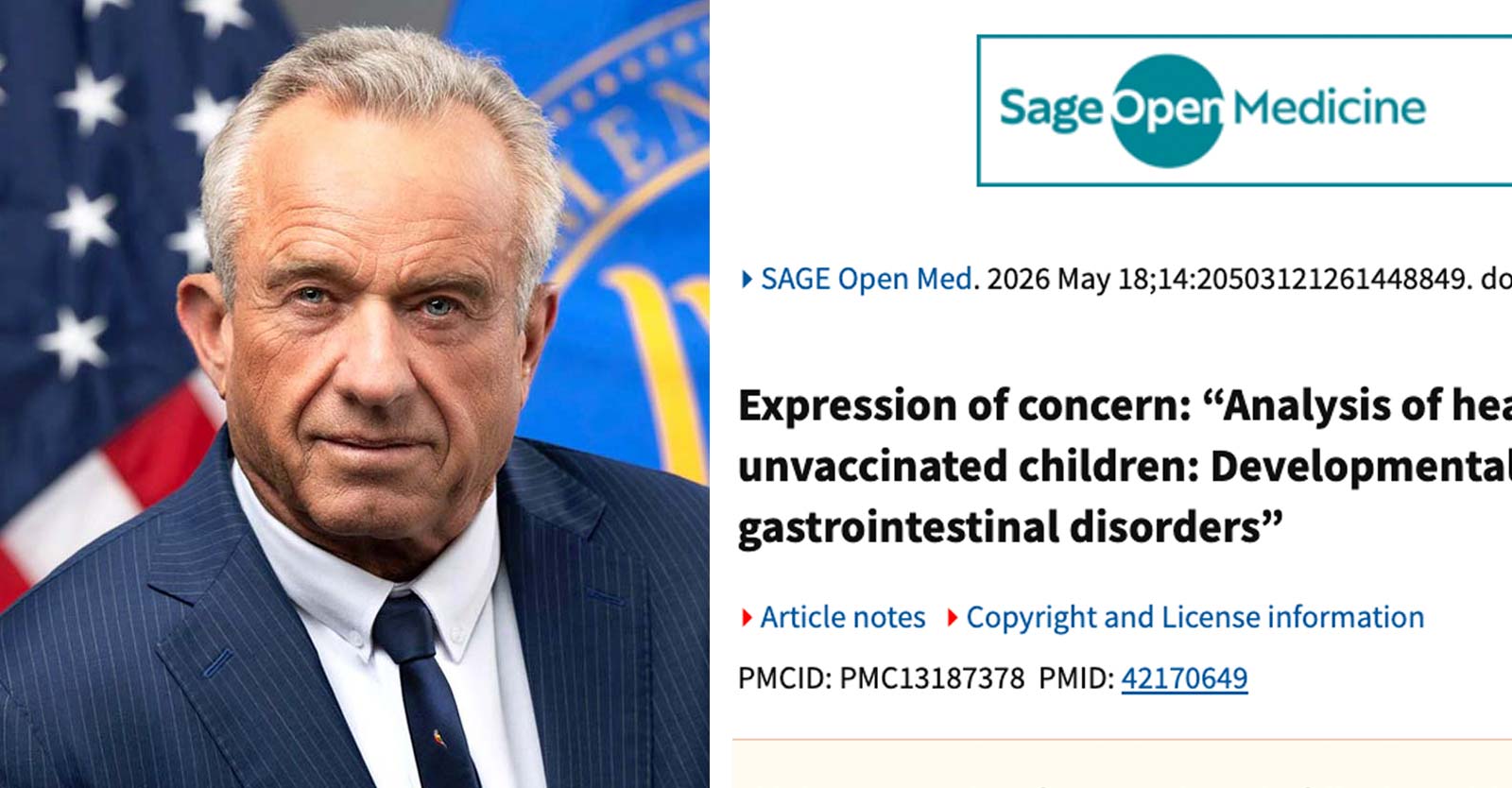 rfk jr and screenshot of "expression of concern" on publication page
