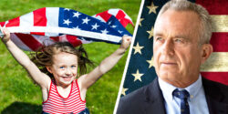 girl holding american flag and RFK Jr.